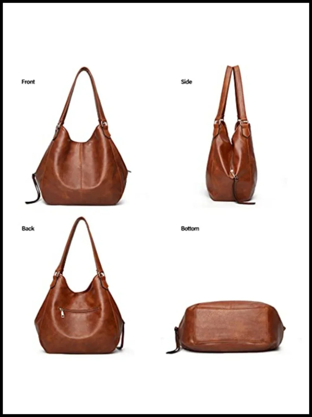 Vegan Leather Hobo Shoulder Bag Tote with Multiple Pockets